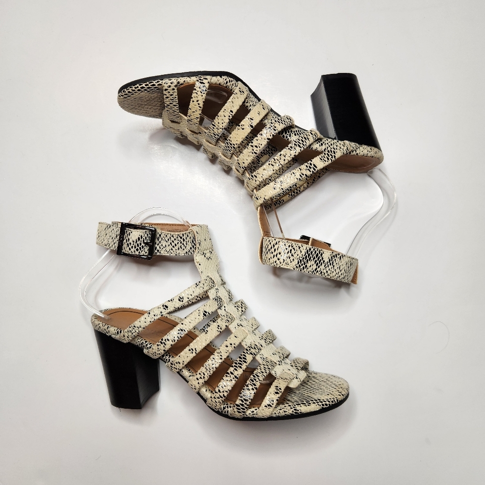 Vionic White & Black Snake Reptile Print Sami Block Heel Sandals Womens Size 9.5 - Picture 2 of 8